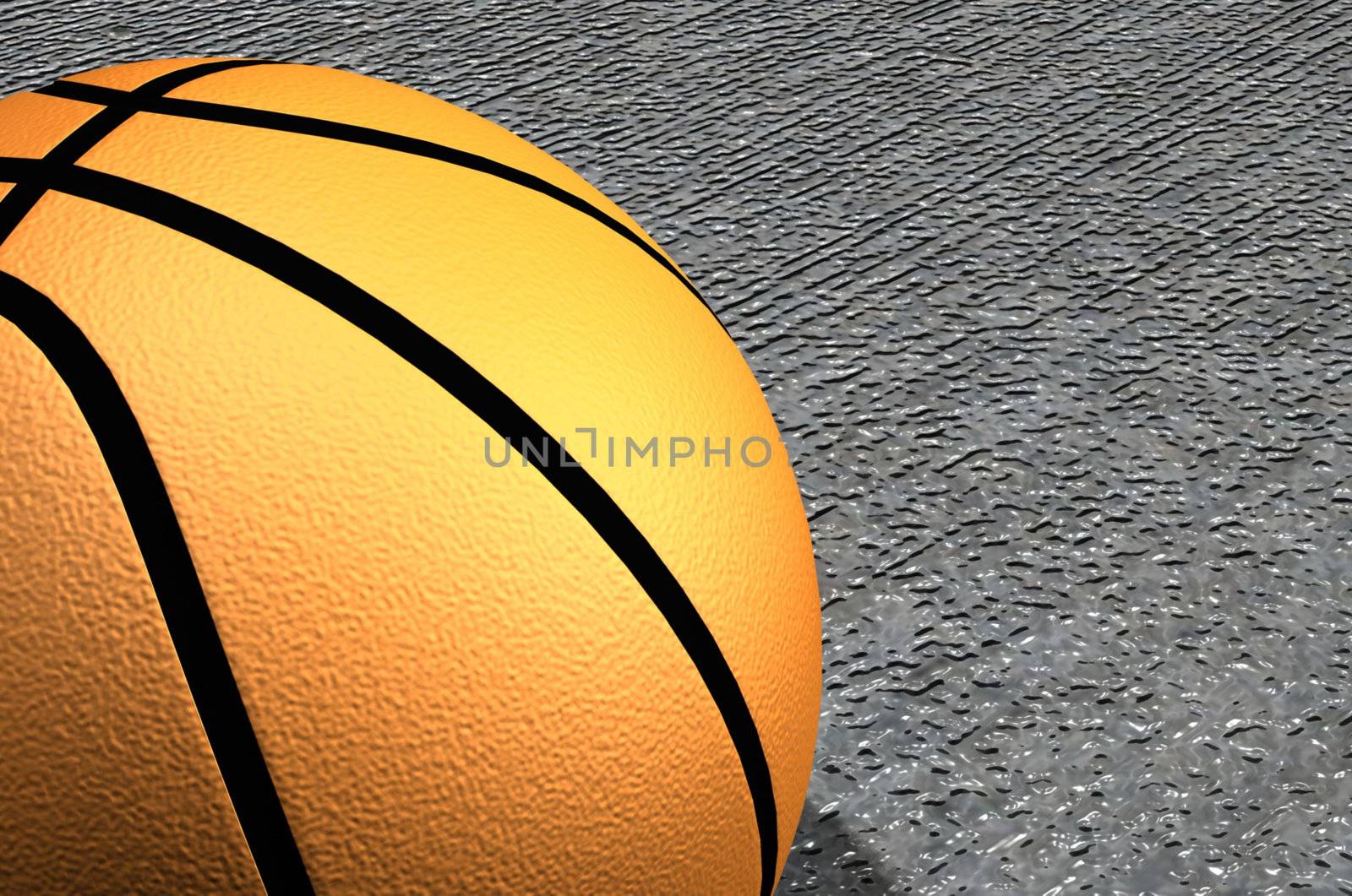 A Colourful 3d Rendered Basketball on Concrete Court Illustration