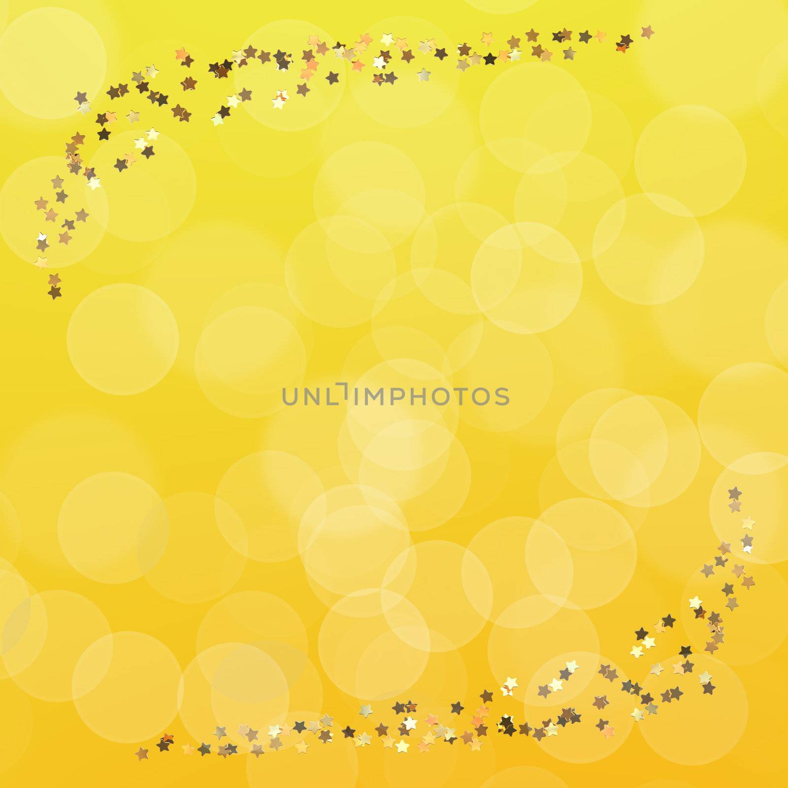 Golden stars on the yellow blurred background, wallpaper pattern