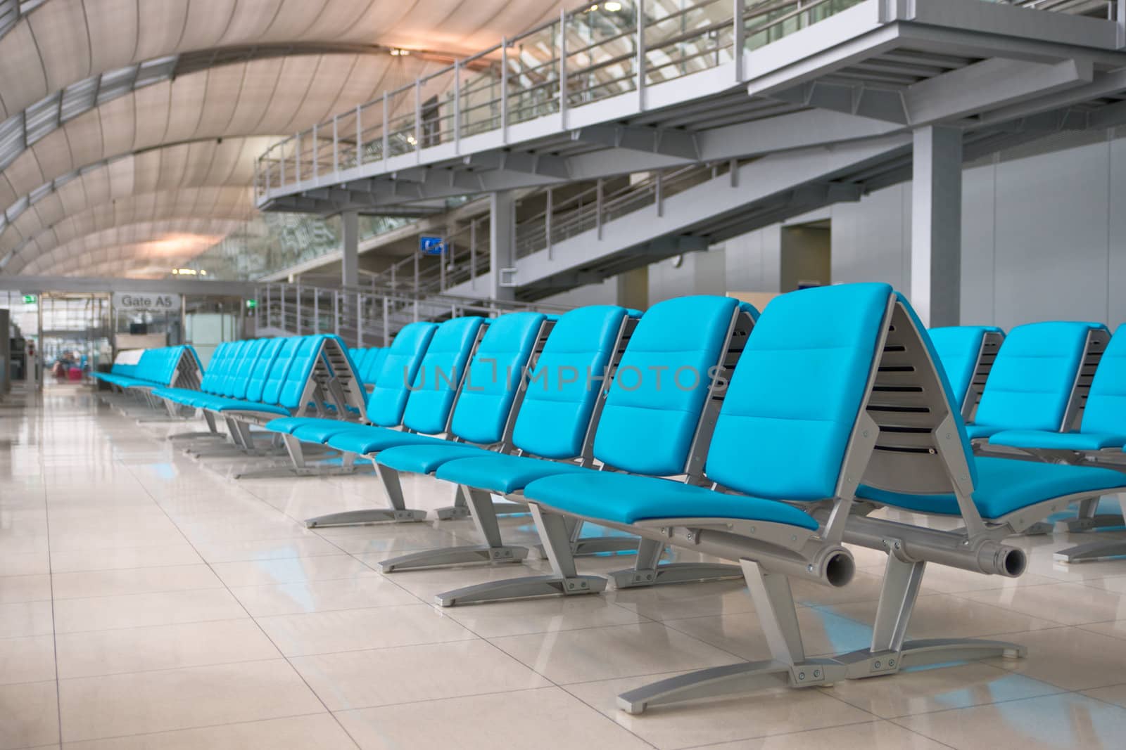 Empty seats in airport lounge of  Suvarnabhumi, Bangkok, Thailand