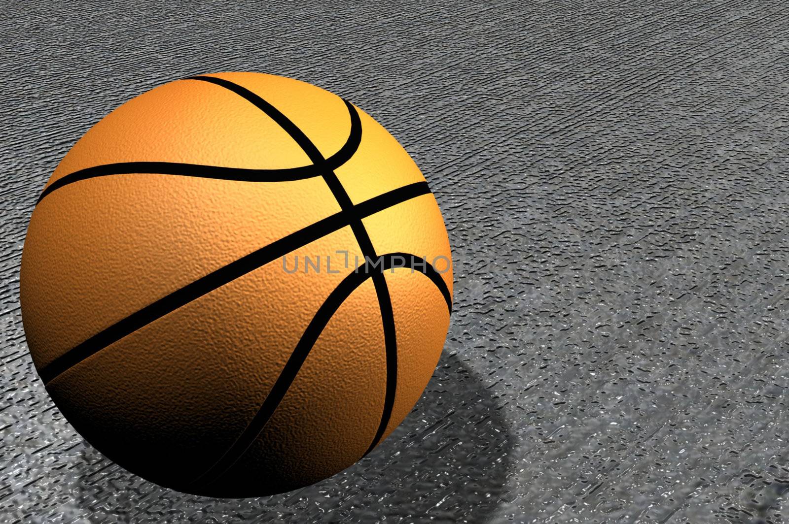 A Colourful 3d Rendered Basketball on Concrete Court Illustration