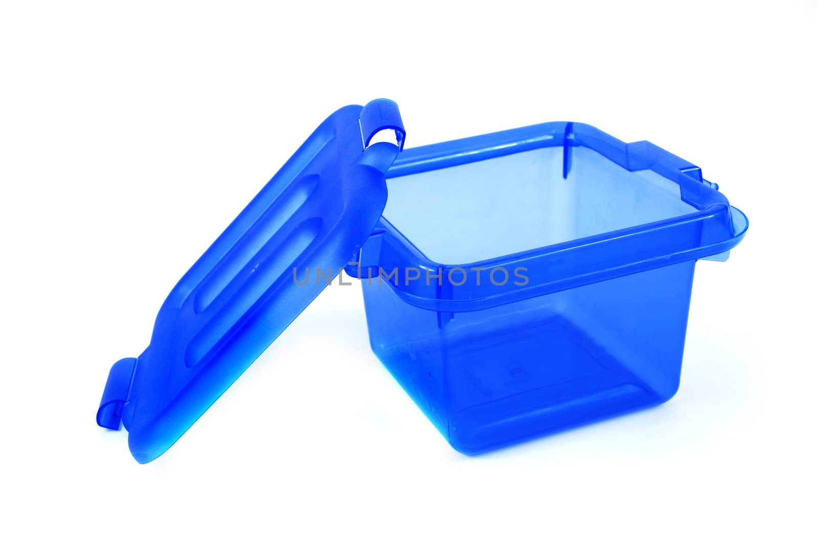 pictures of a blue plastic bin over a white background