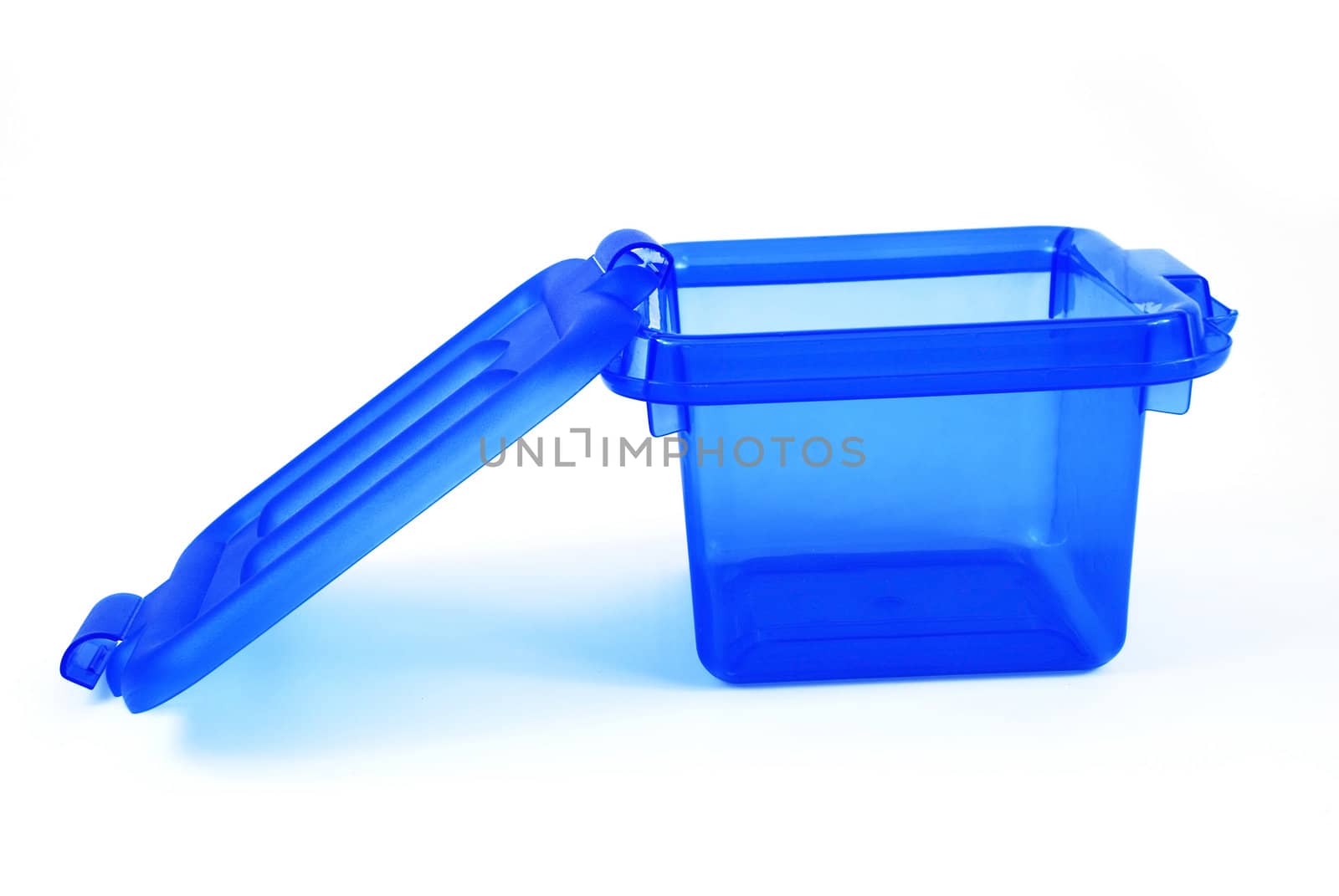 pictures of a blue plastic bin over a white background