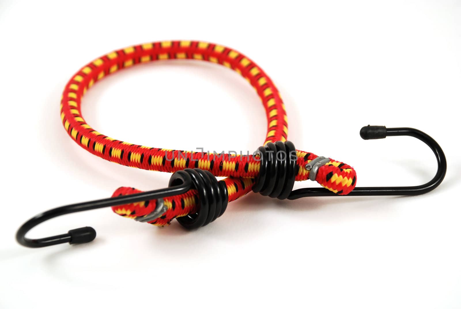 Stock pictures of bungee cords with steel hooks of several colors