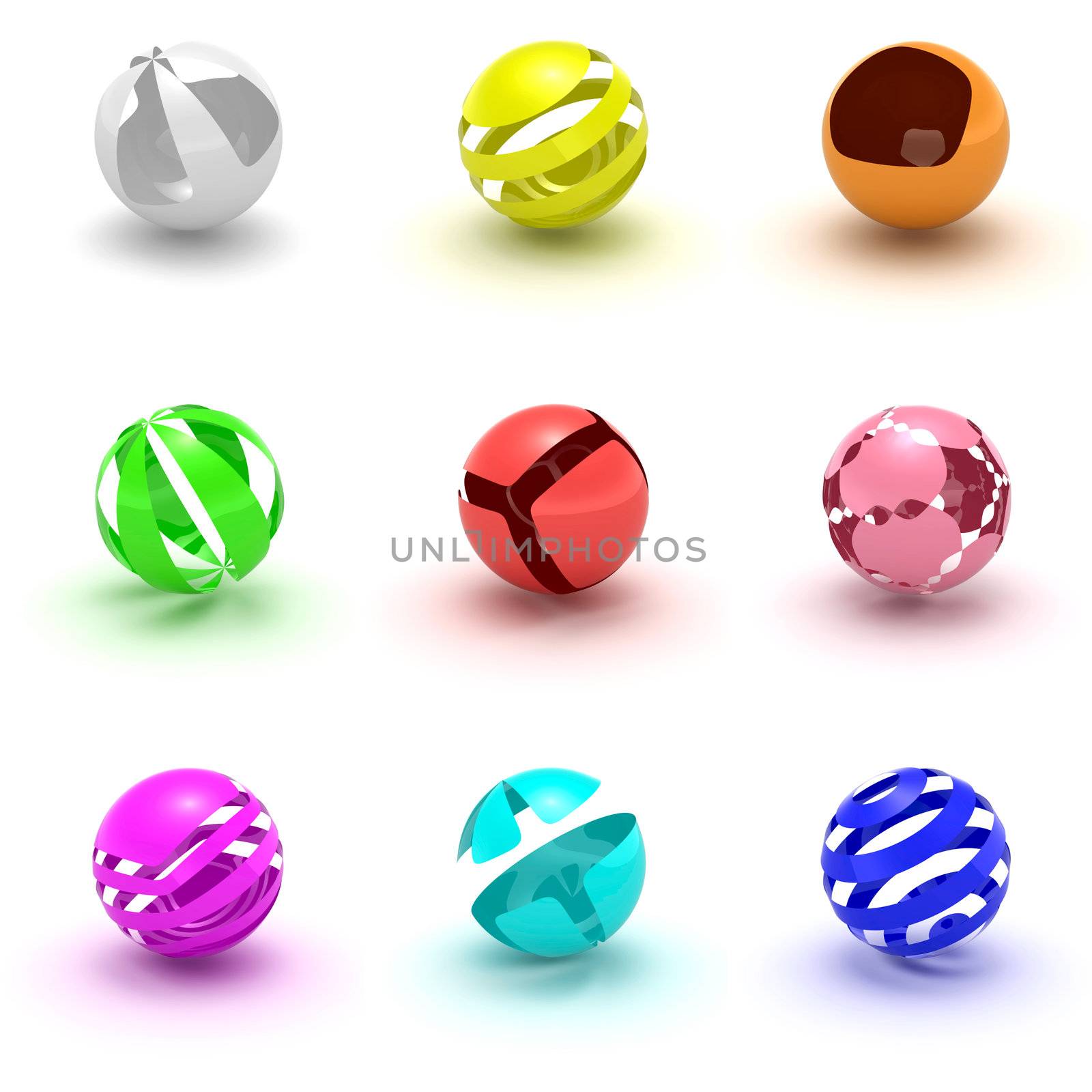 Spheres icons set isolated on white background.