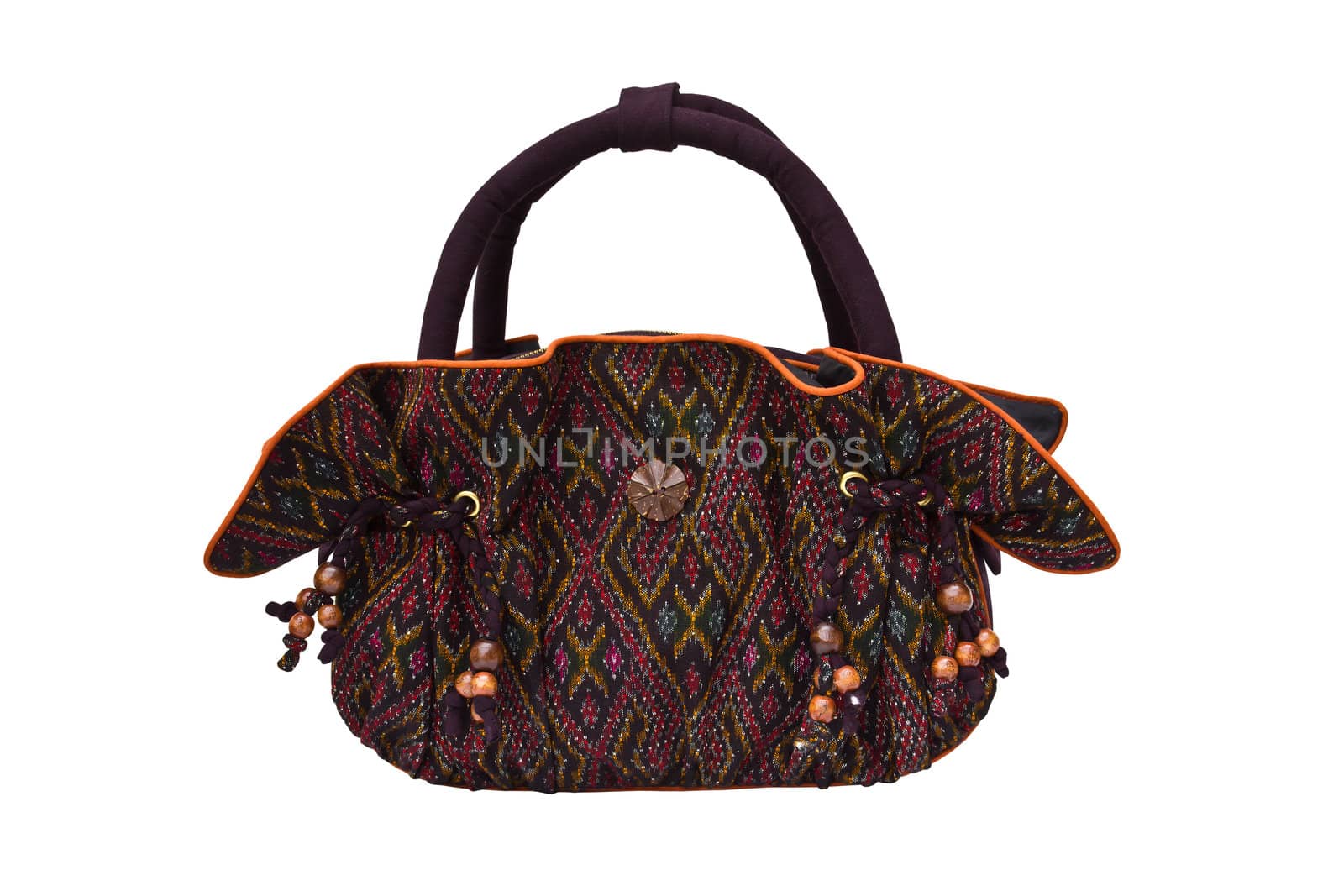 Handbag made ​​of Thai silk patterns Mudmee from Lopburi, Thailand.