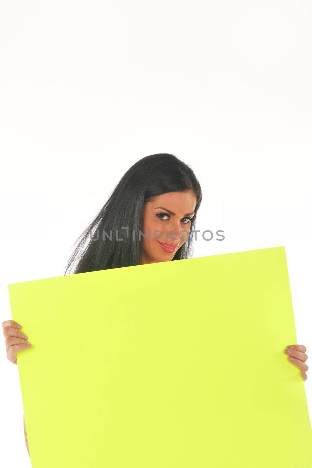pretty girl holding blank notice board