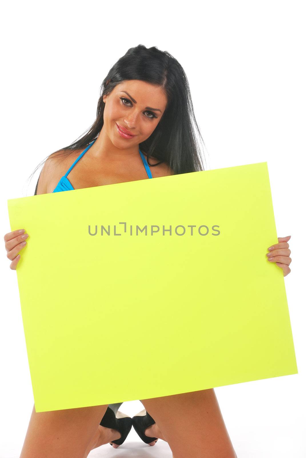 pretty girl holding blank sign