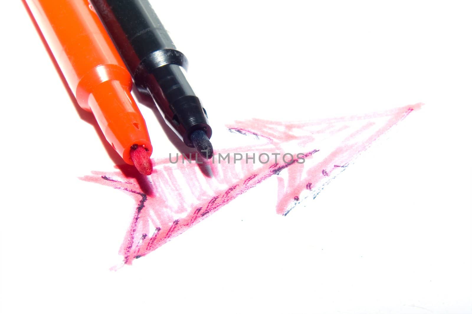 Color felt-tip pens photographed close up on a white background