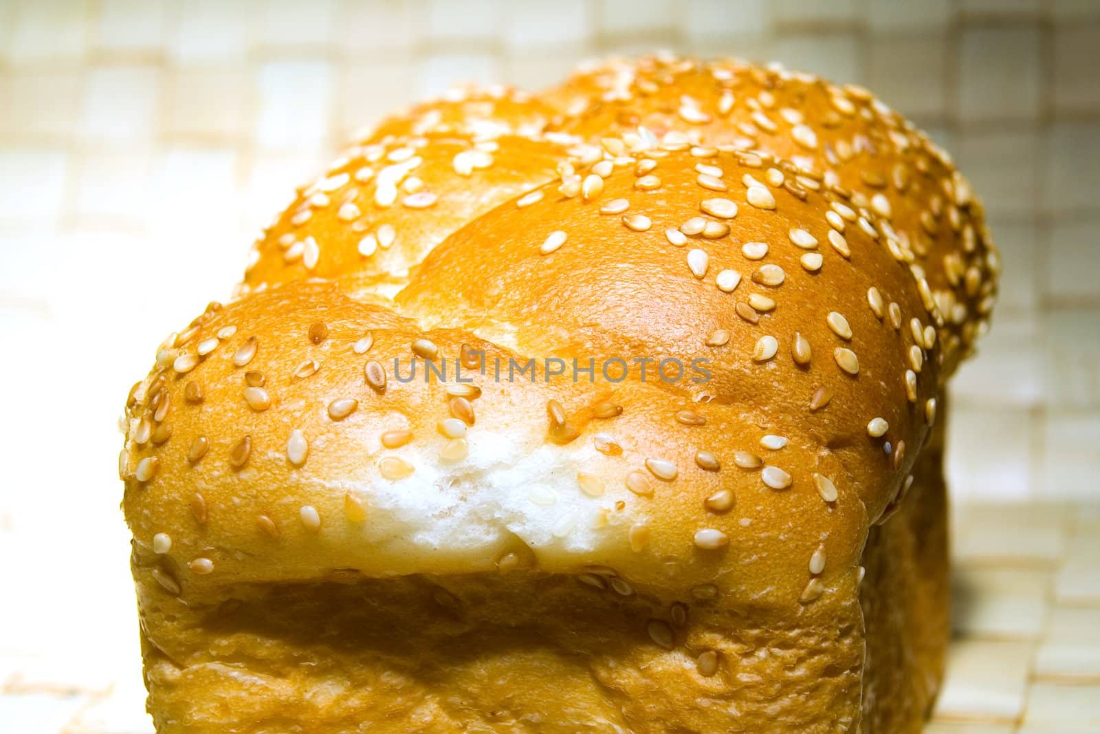 White bread baked from organic flour photographed close up