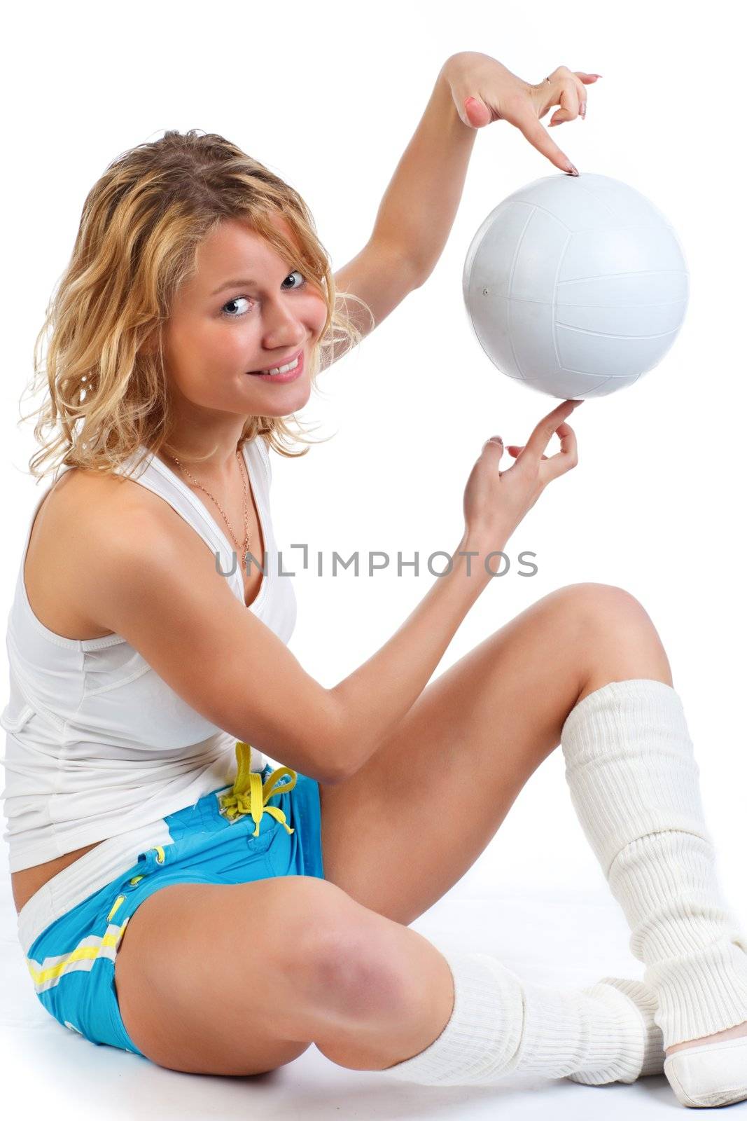 A young woman with white ball.