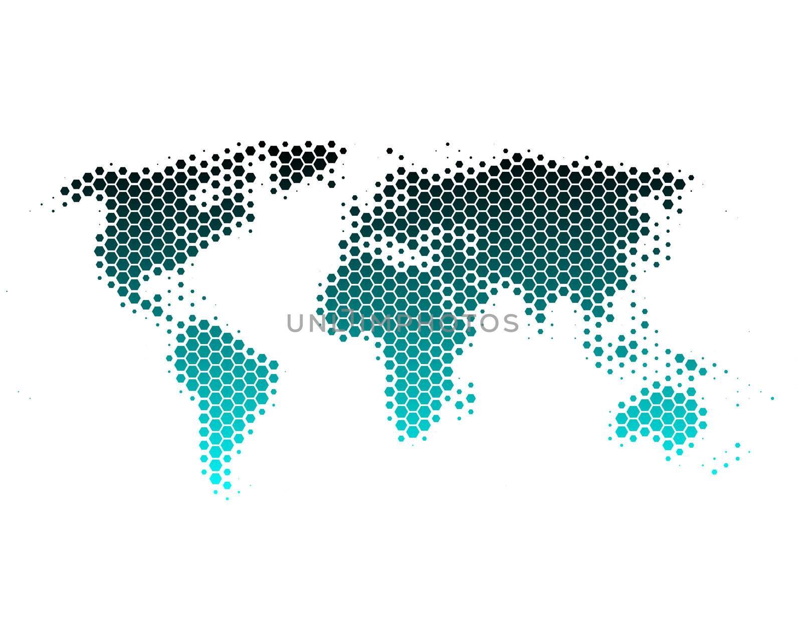 World map in hexagons