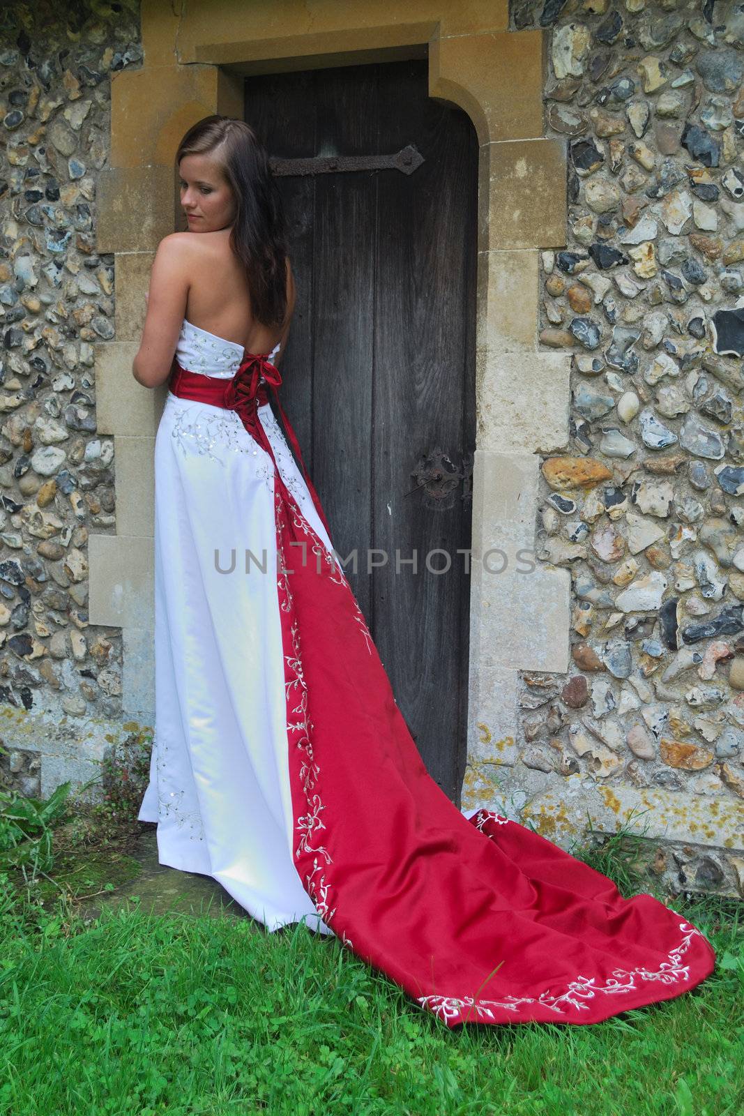 bride in red and white dress by pauws99