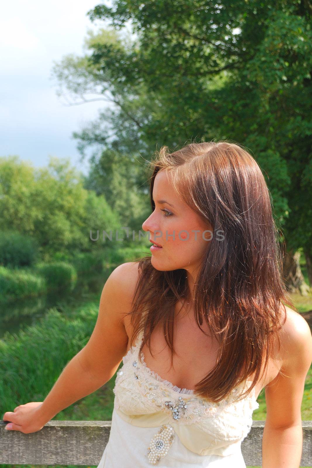 pretty girl in country looking away