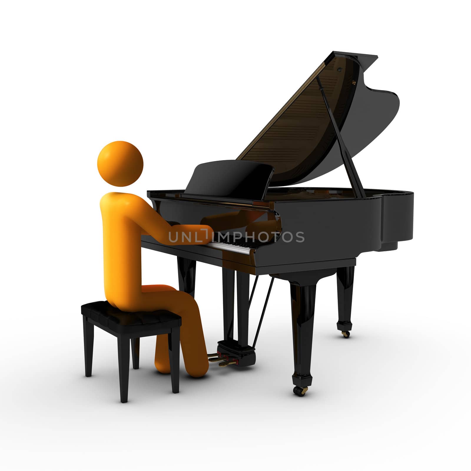 3D rendered stick figure playing piano.