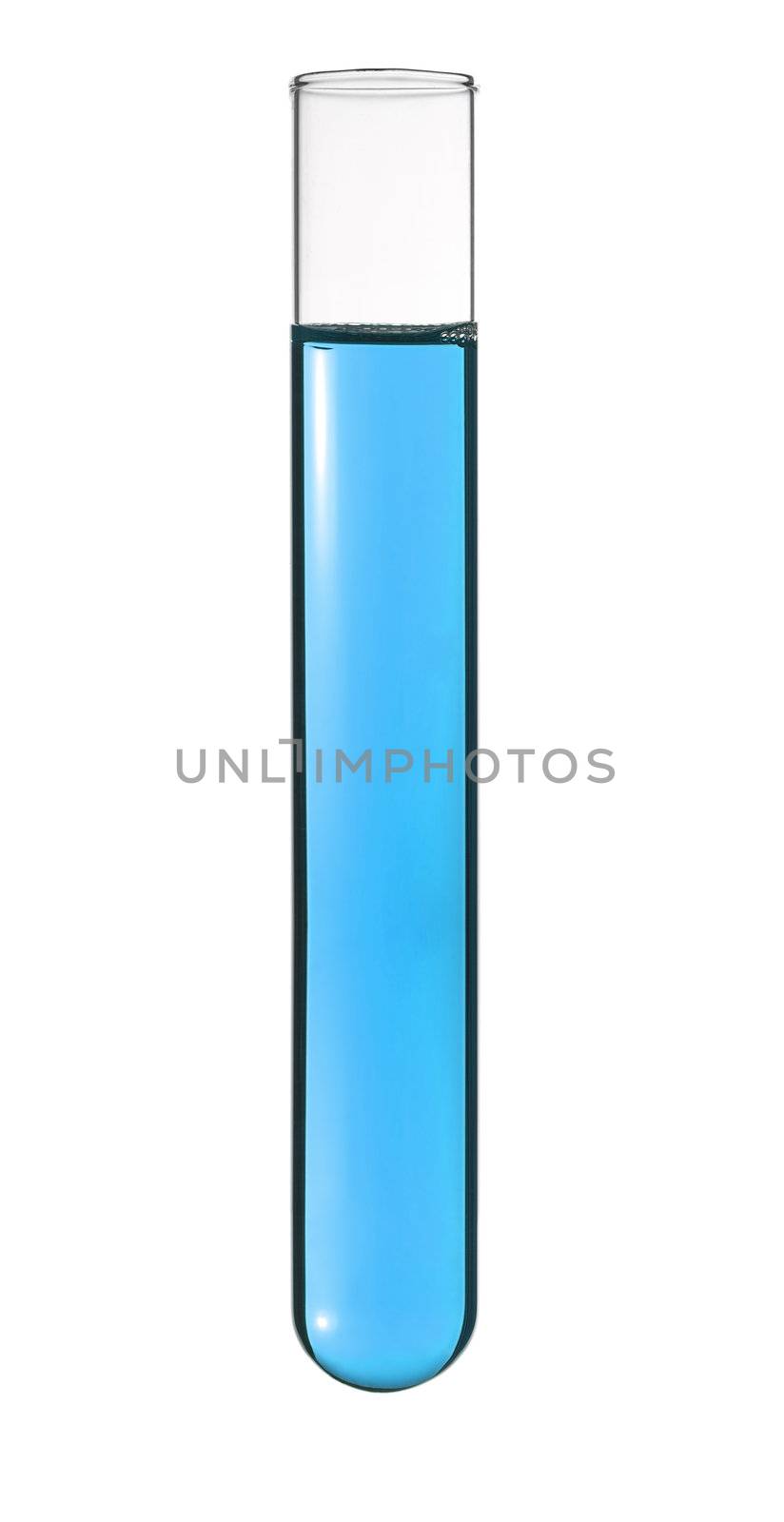 Isolated test tube with a blue liquid.