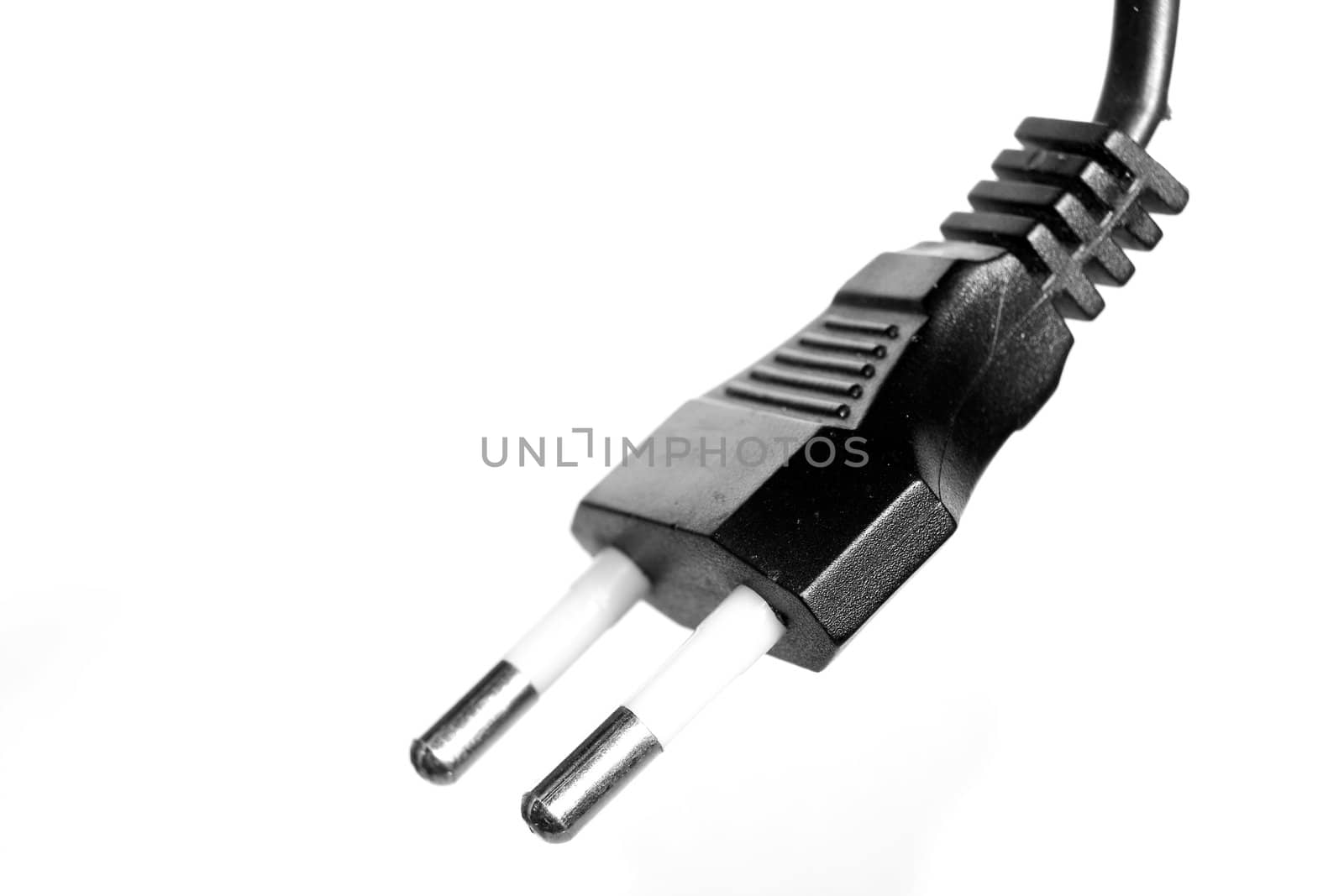 Black european electric plug on white background