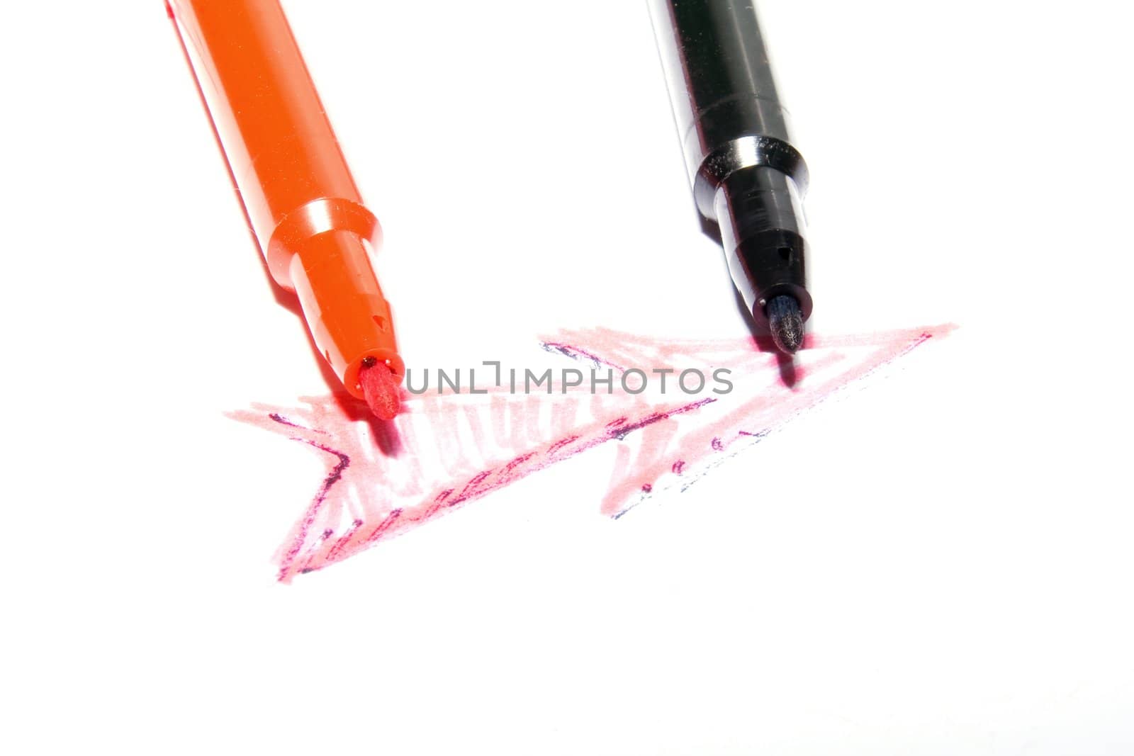 Color felt-tip pens photographed close up on a white background