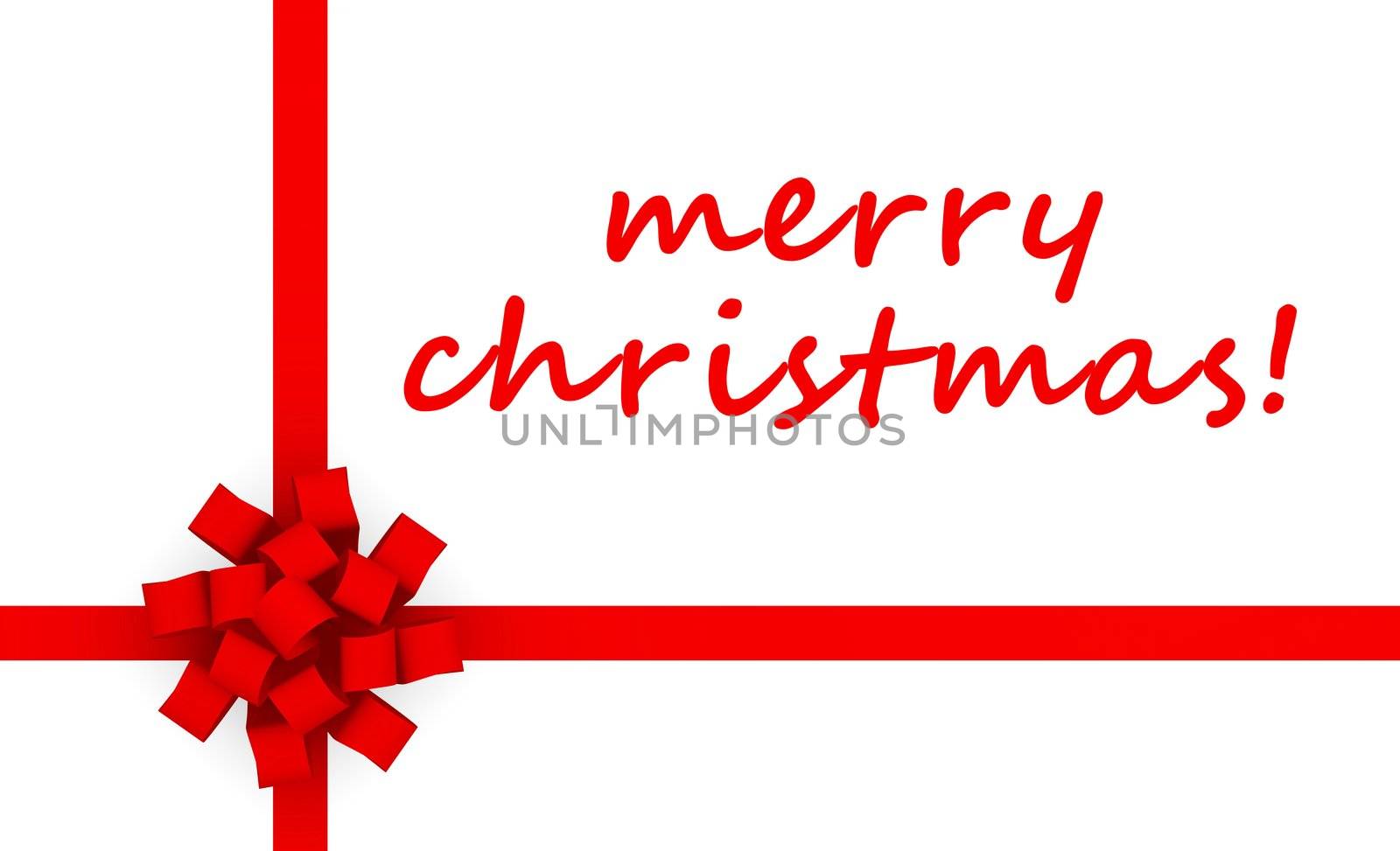 Merry Christmas Gift Greeting Card on Red Ribbon