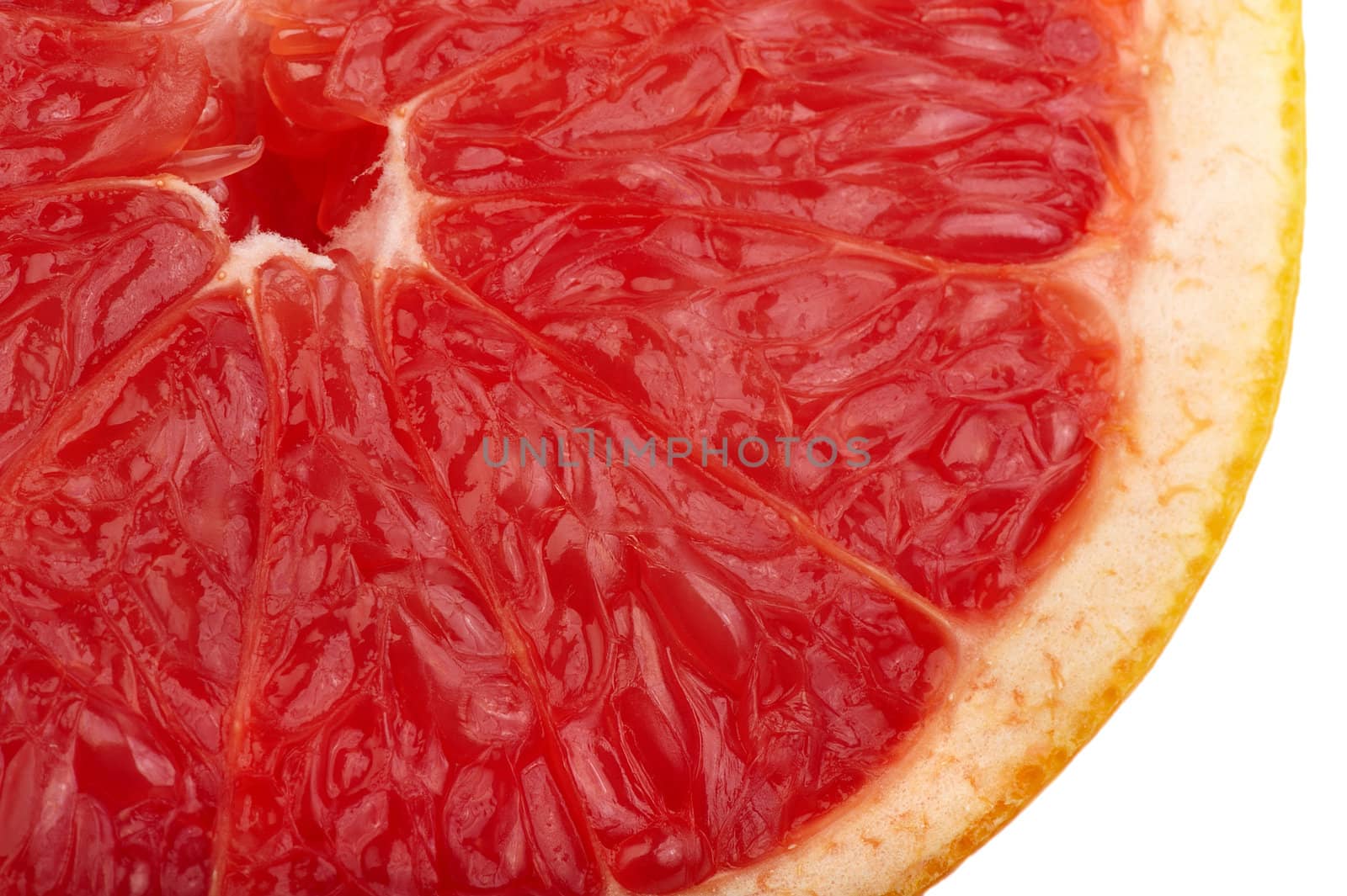 The cut of red grapefruit. Macro