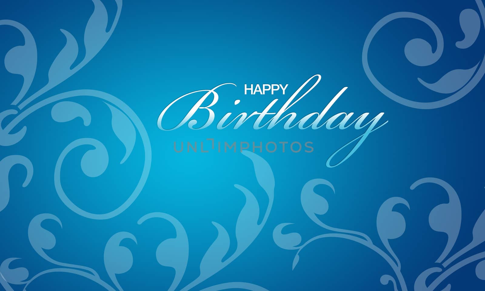 High resolution blue happy birthday card with floral elements