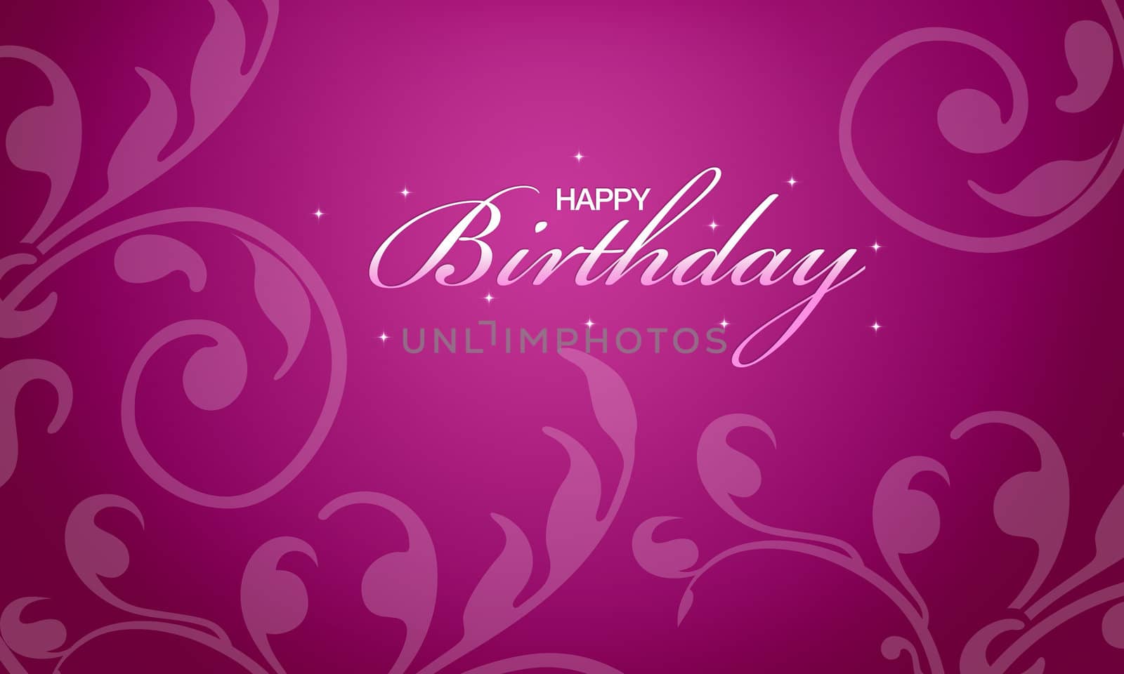 Pink happy birthday card with floral elements.