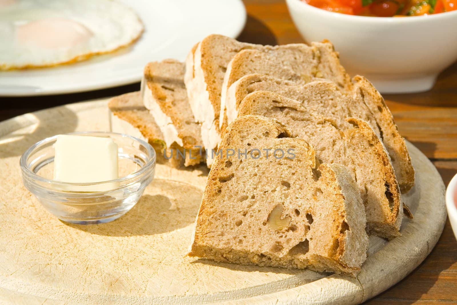 Breakfast with bread of a home batch