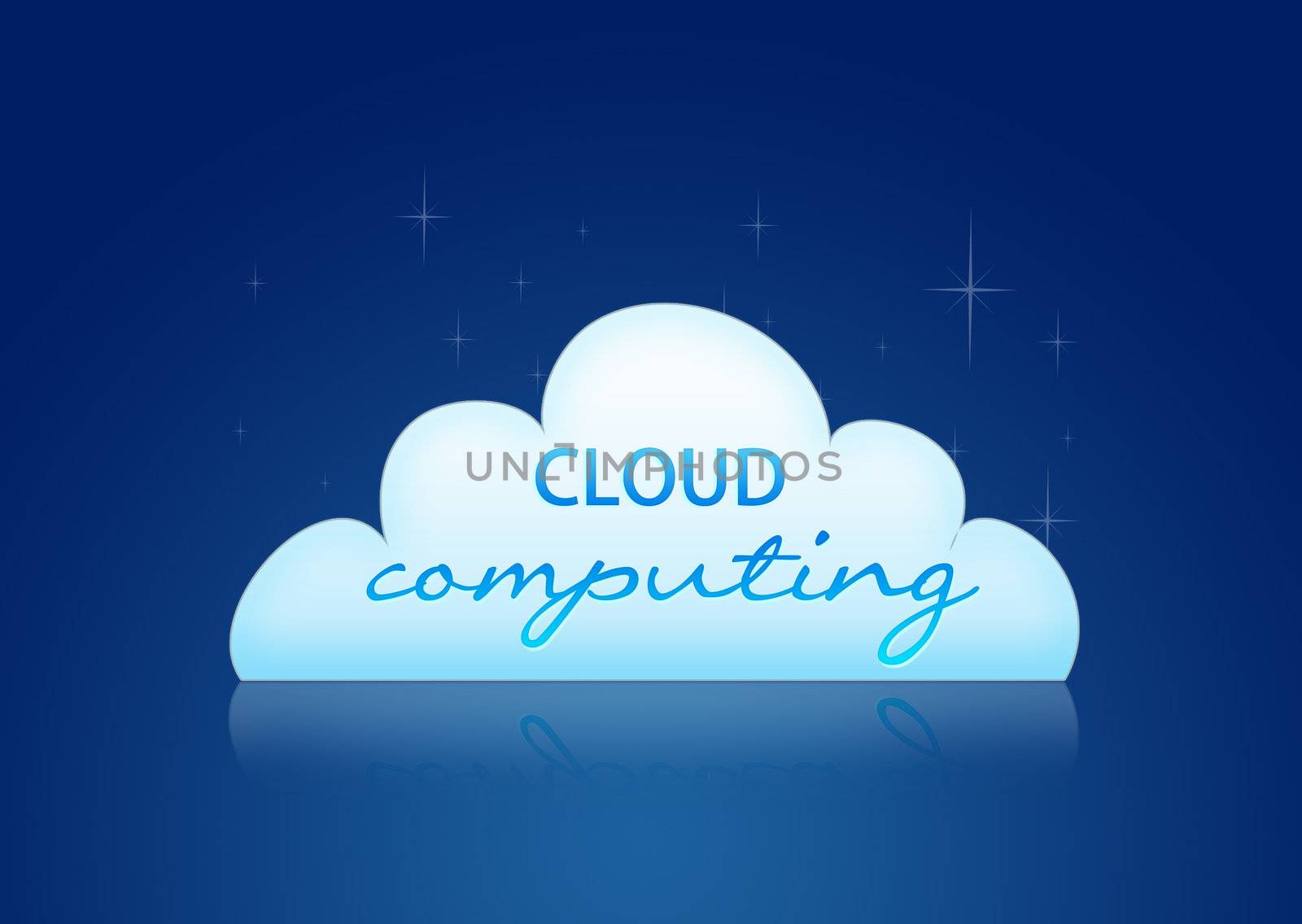 High resolution graphic of a cloud computing graphic on blue background.