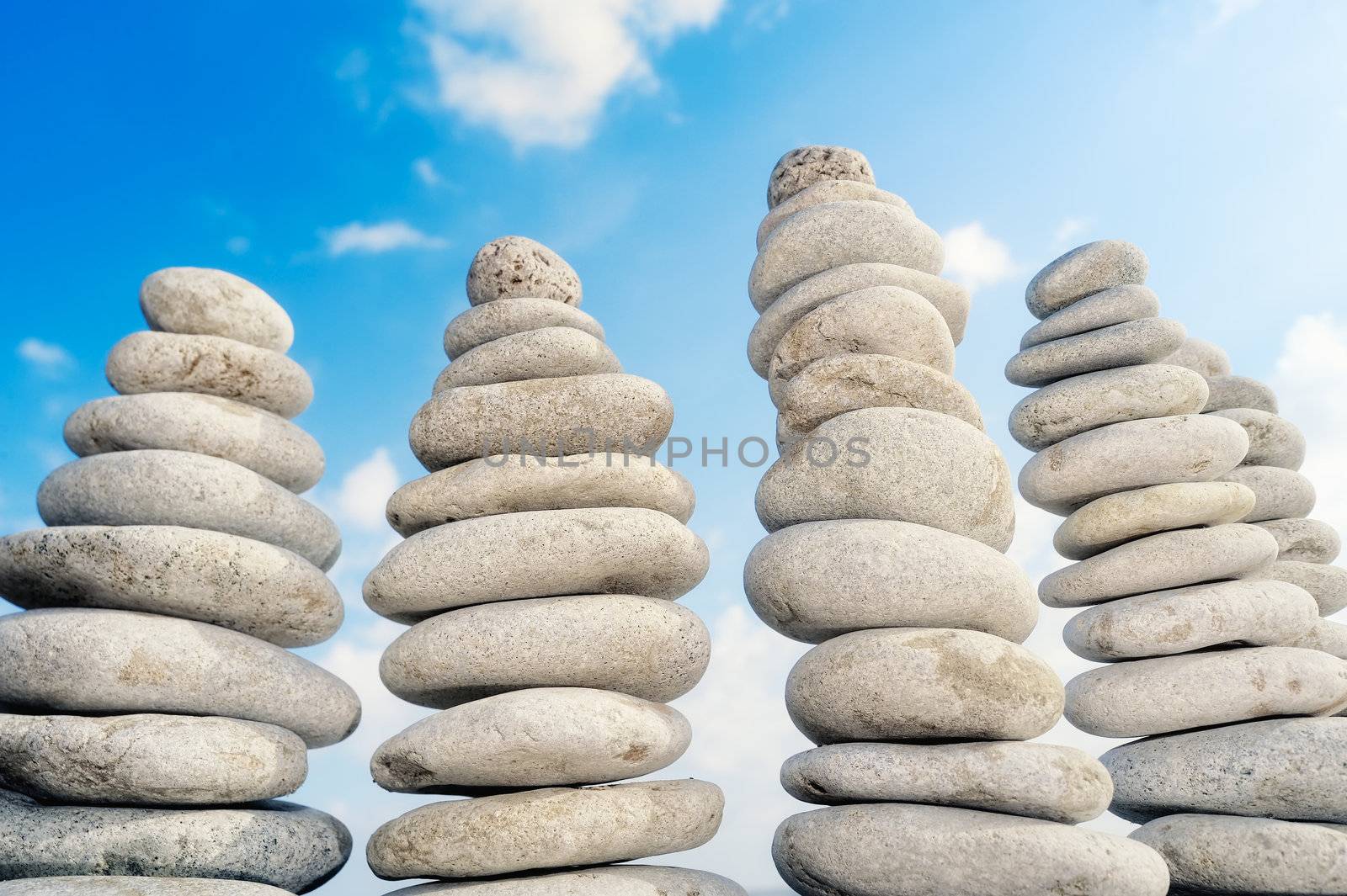 High white stone pyramids from the gravel