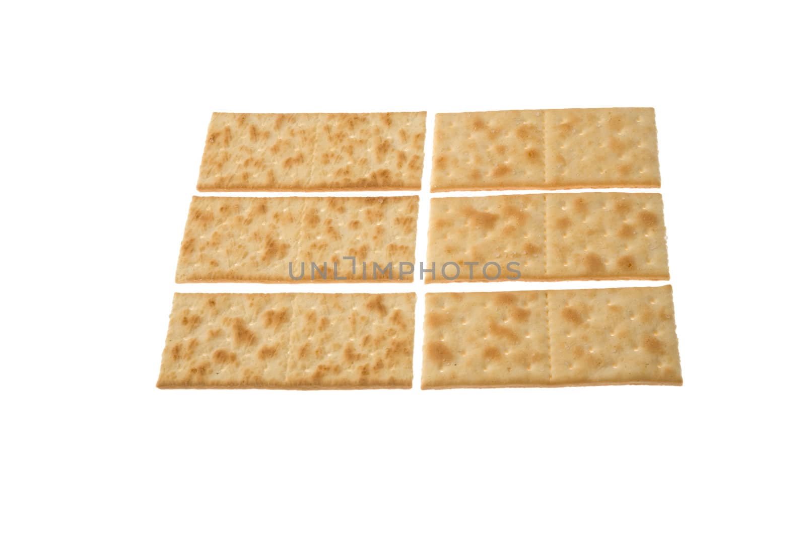 Six  crackers isolated over white background.