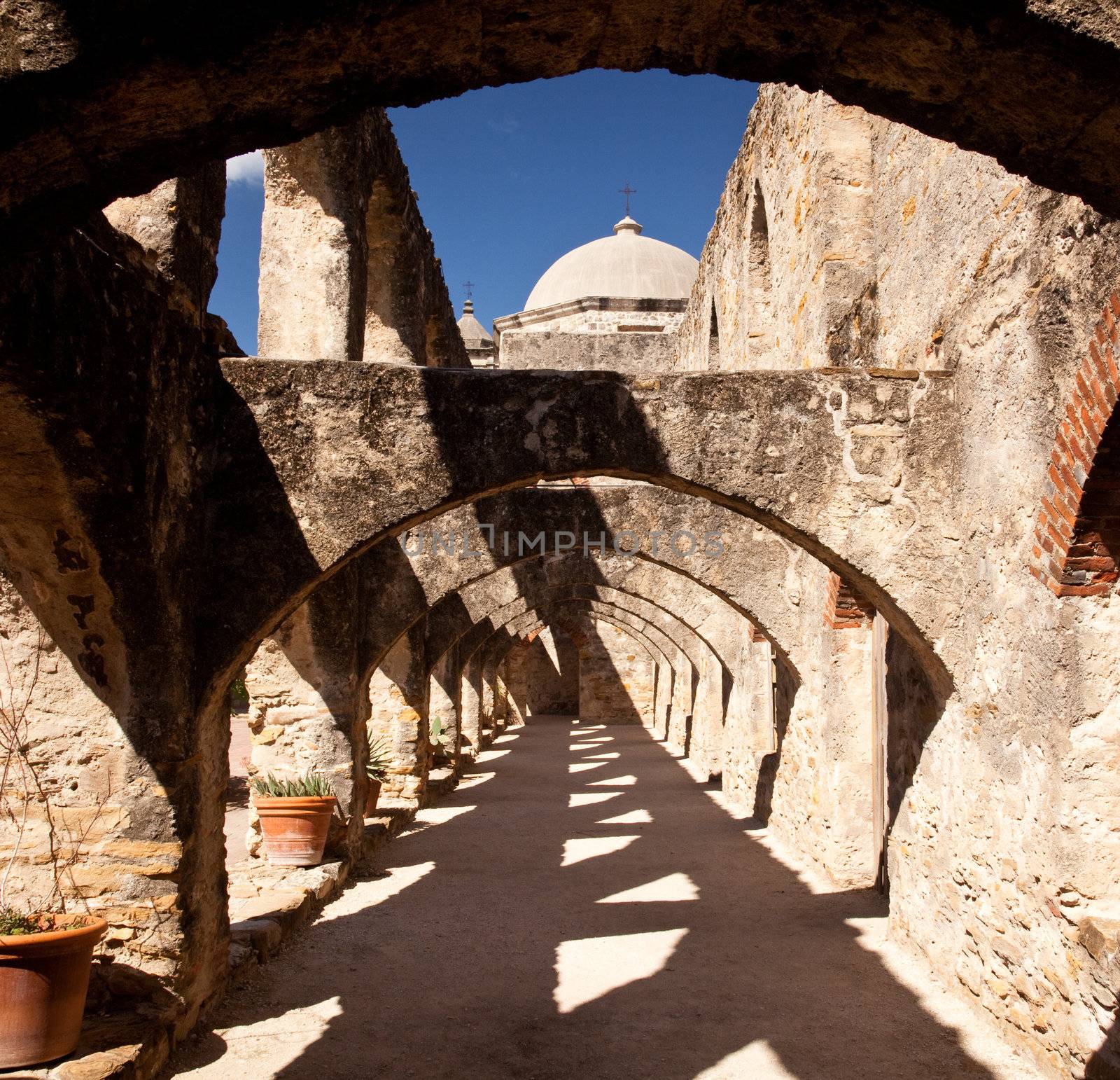 View of the arches leading to the San Juan Mission in San Antonio
