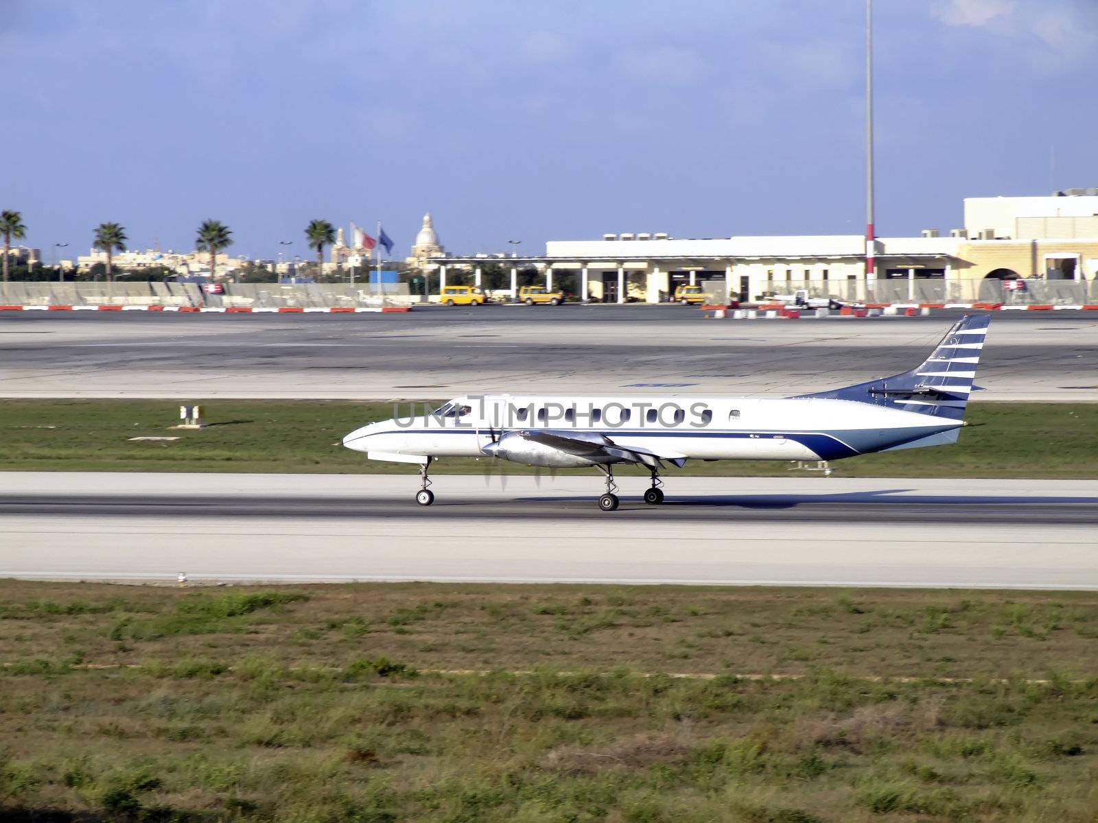 Civil aircraft taking off at an airfield in Malta