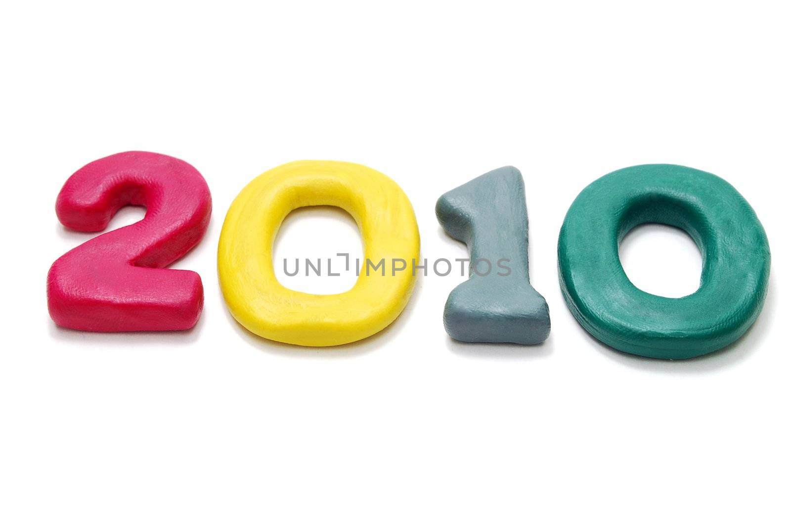 3D New Year Text 2010 Made of Colored Plasticine Isolated on White Background