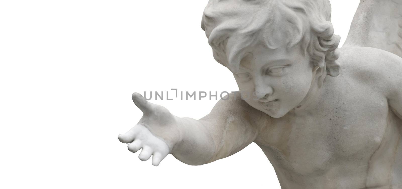 an angel giving a helping hand isolated on white with copy-space