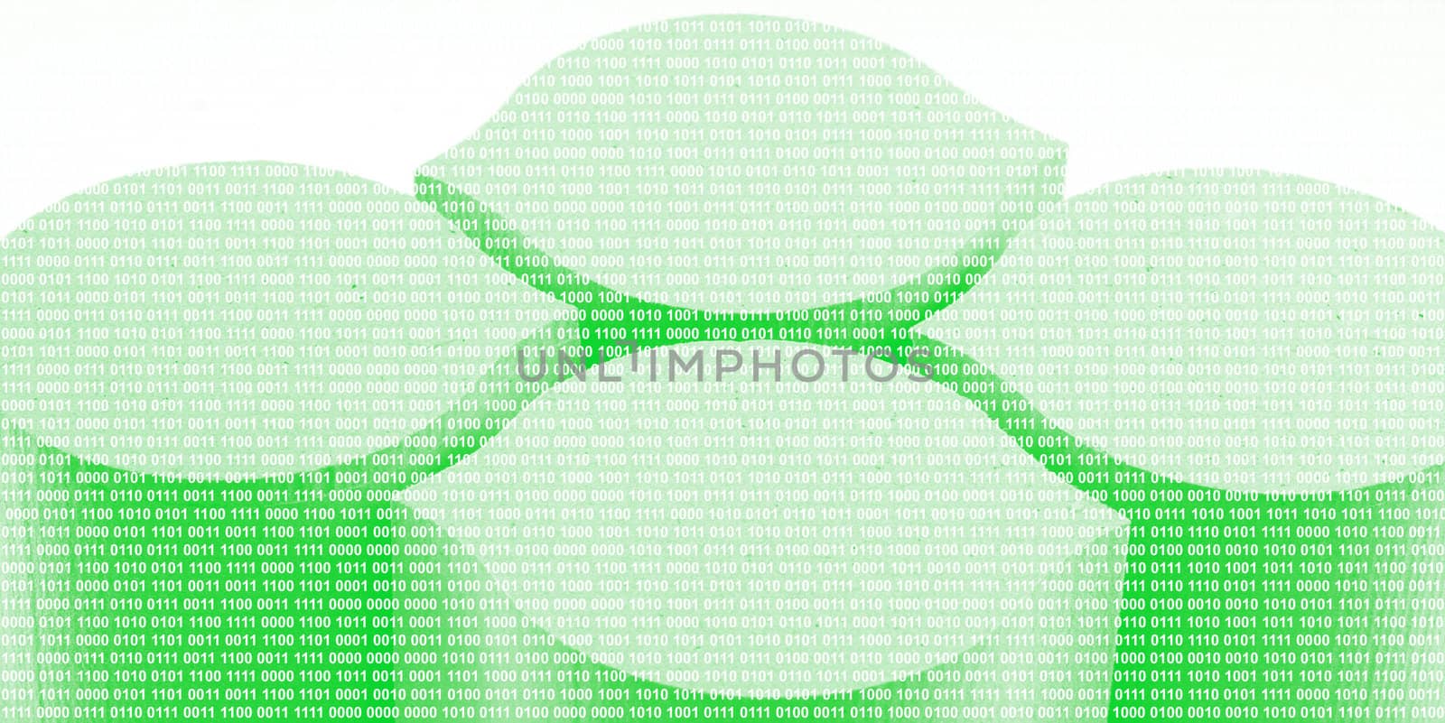 Abstract geometry three-dimensional green figures with binary code. Background.