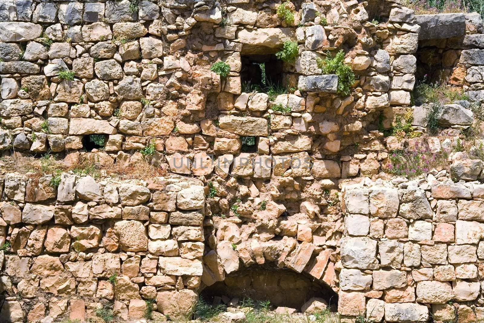Ruins of ancient wall. Israel. Galillea.