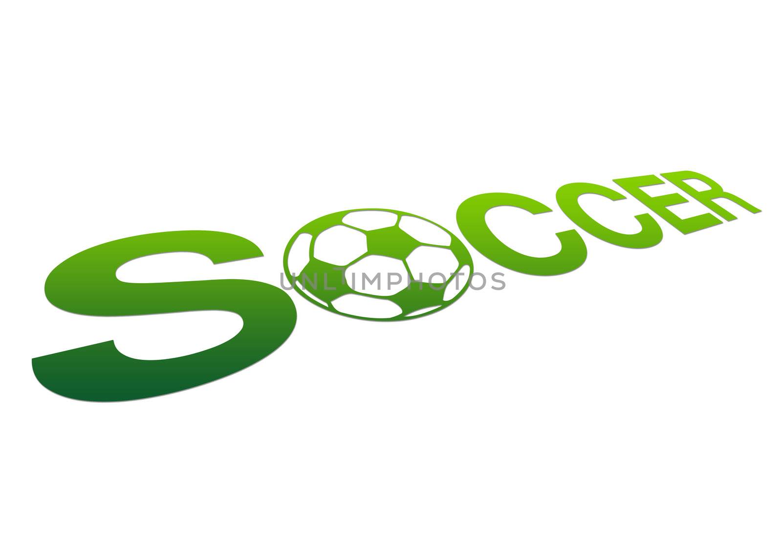 High resolution perspective graphic of the word soccer with a ball.
