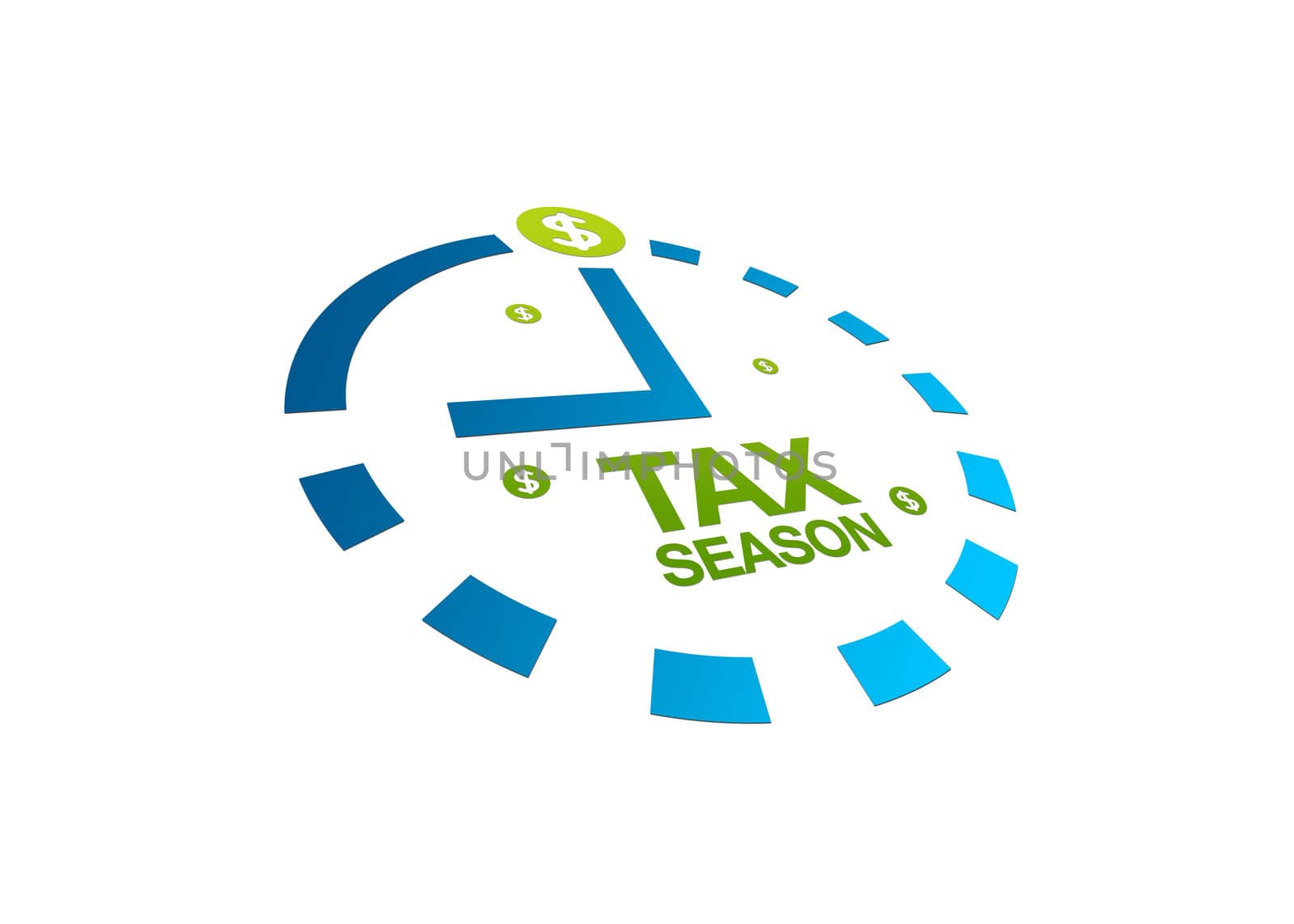High resolution perspective graphic of a clock with words tax season.