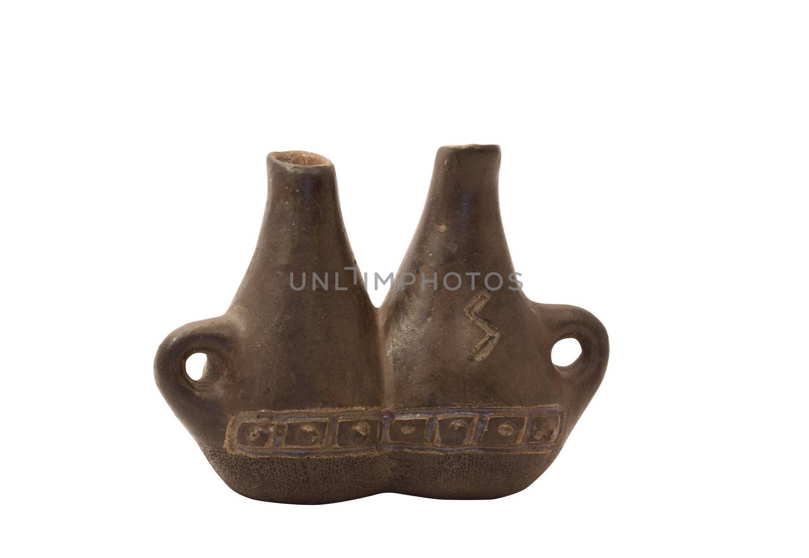 Nice ancient Georgian ceramic vase isolated on white with clipping path