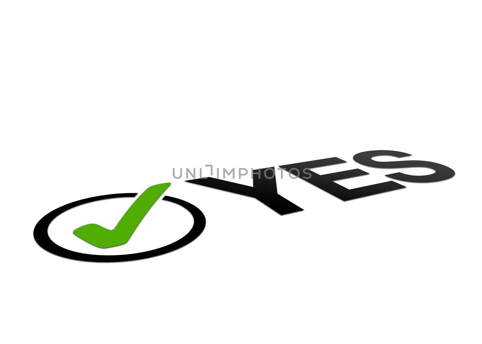 High resolution perspective graphic of the word yes plus checkmark.