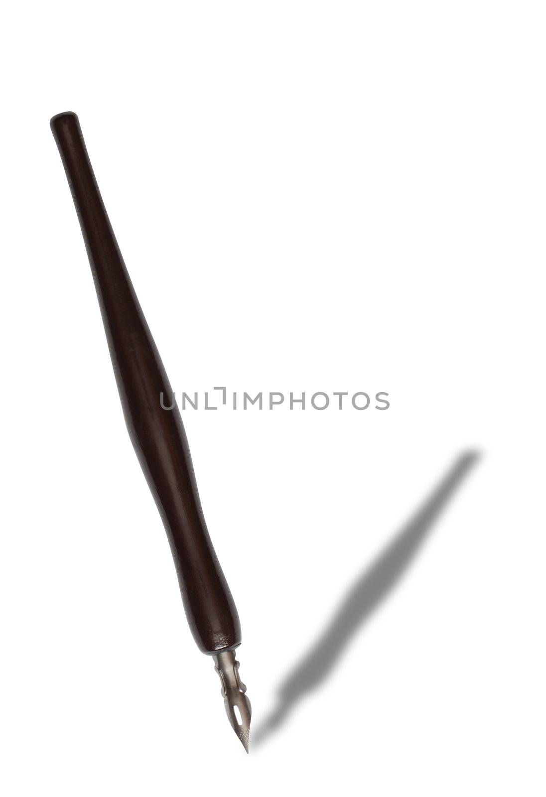 Vintage fountain pen with wooden handle. Isolated on white with clipping path