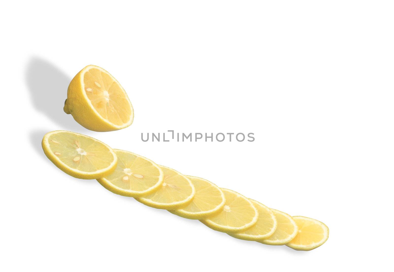 Sliced lemon isolated on white background with clipping path