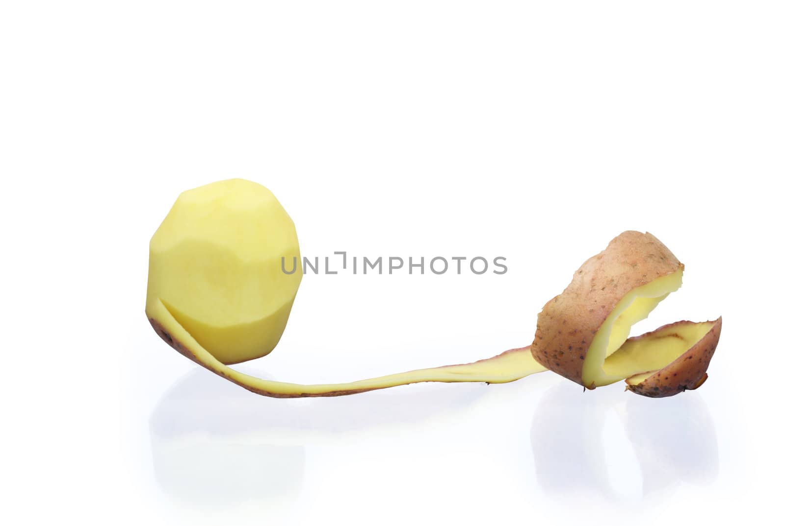 Potato peeled isolated on white background with clipping path