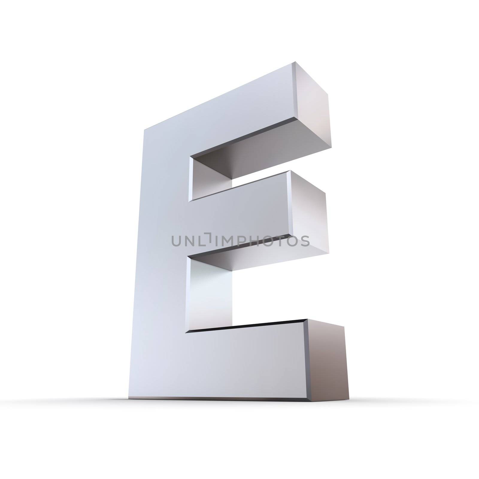 shiny 3d letter E made of solid silver/chrome