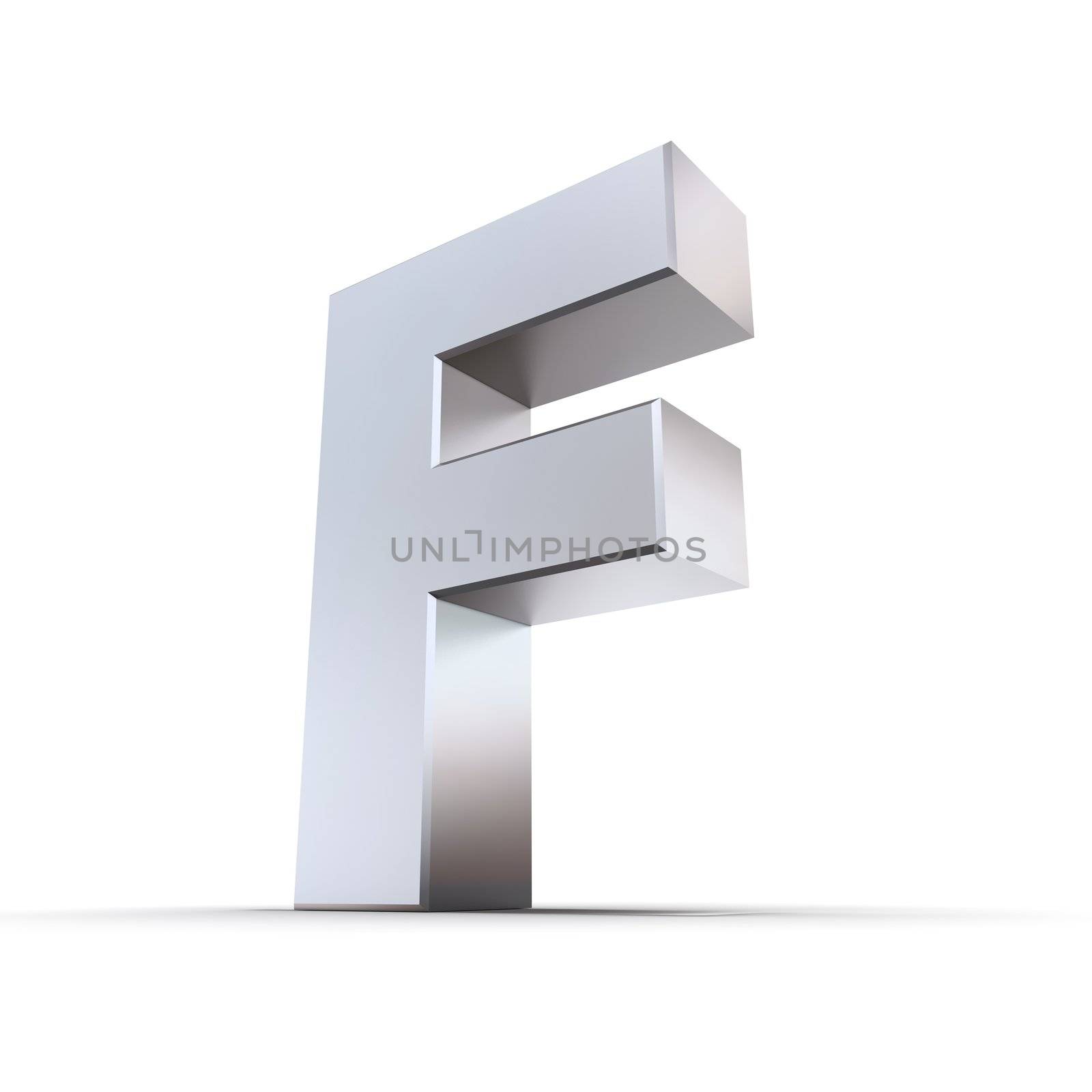 shiny 3d letter F made of solid silver/chrome