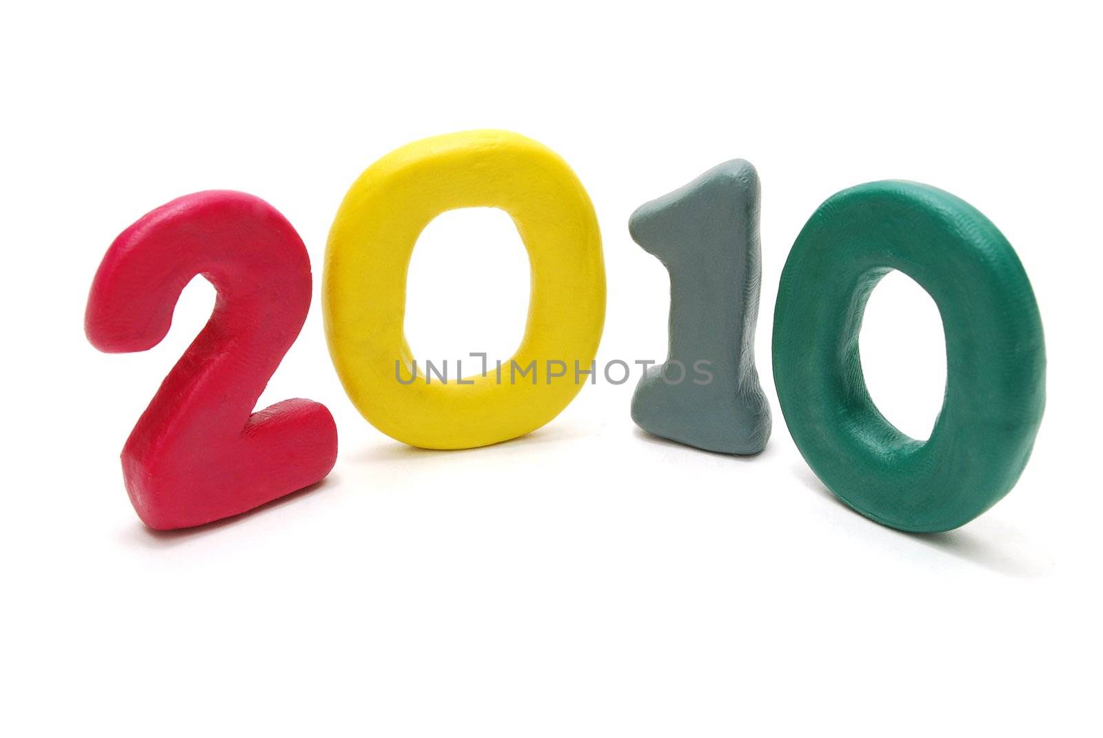 3D New Year Text 2010 Made of Colored Plasticine Isolated on White Background