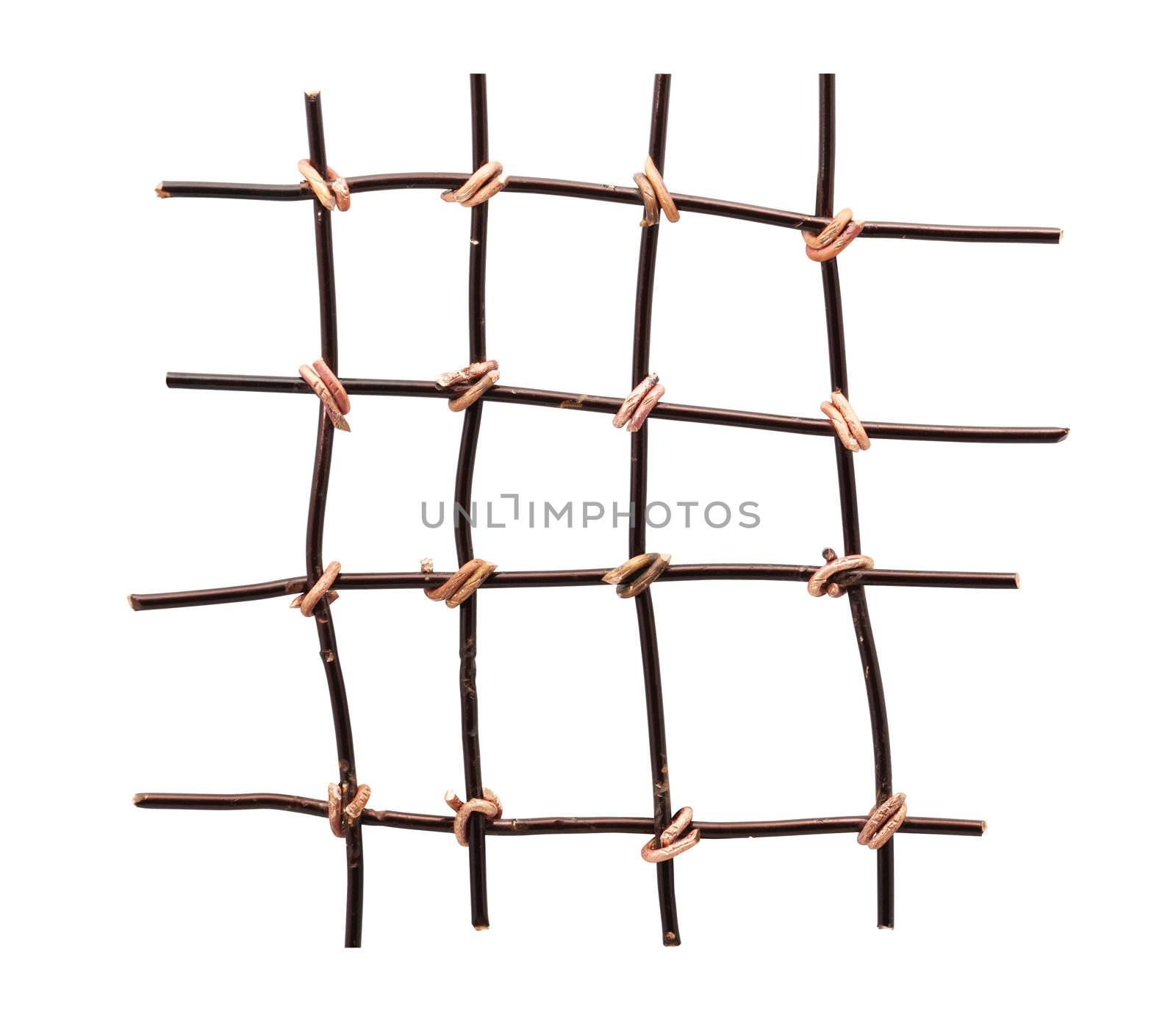 Grate made from brass wire isolated on white background with clipping path