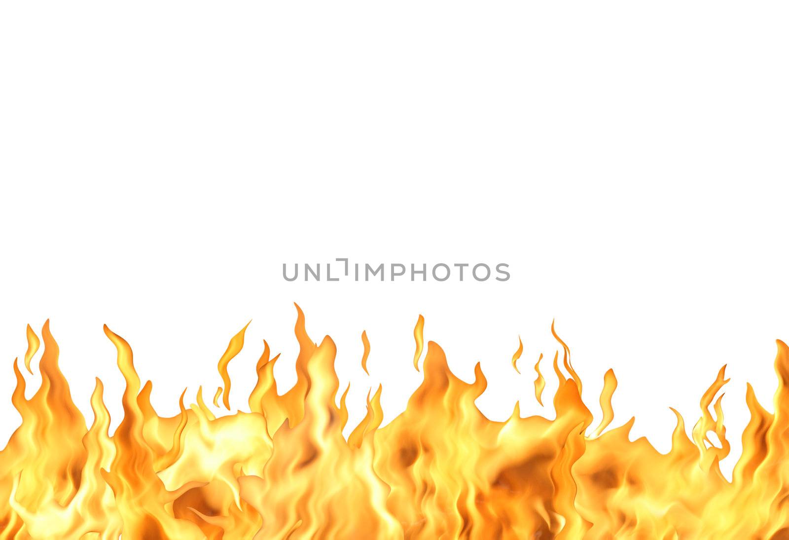 Abstract white background with single fire flame isolated with clipping path