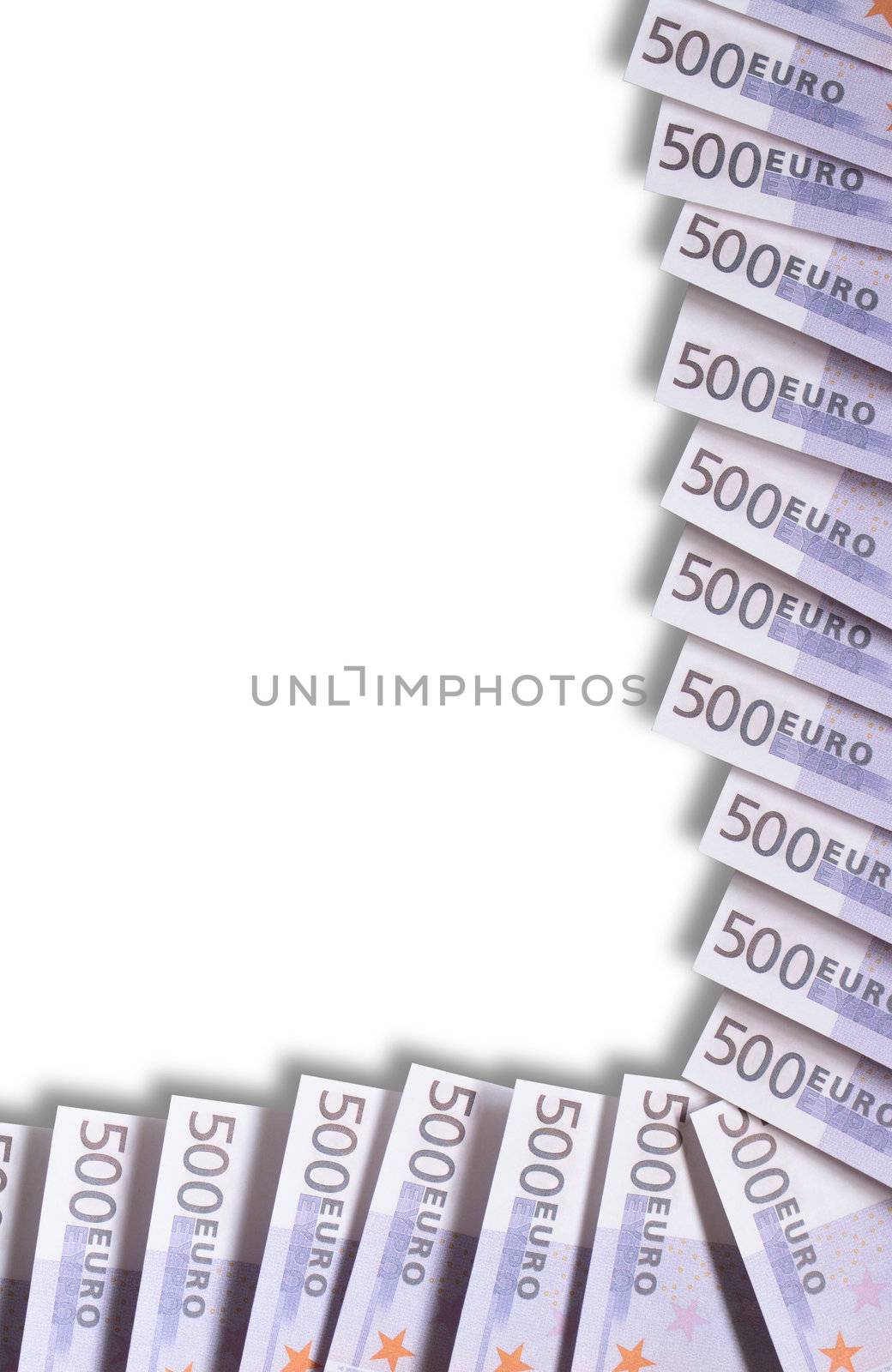Border made from Five Hundred Euro Banknotes. Isolated with clipping path