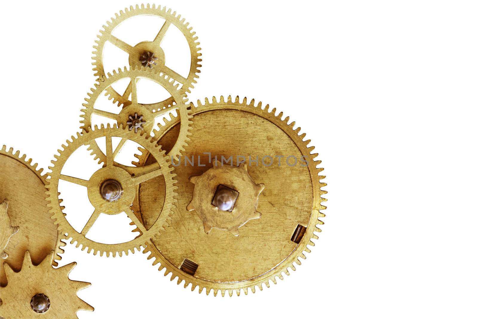 Old gearweels isolated on white background with clipping path and copy space