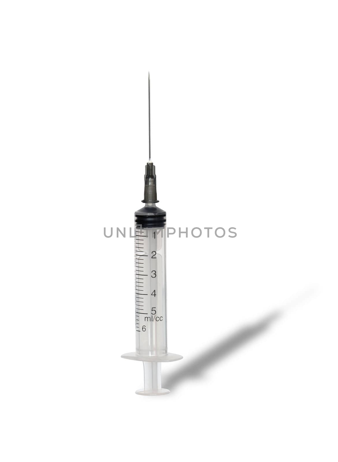 A plastic syringe with hypodermic needle isolated on white background with clipping path